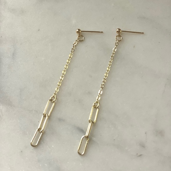 Gold plated drop chain earrings handmade - Picture 4 of 4